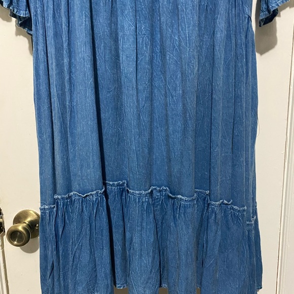 Chances T Linen Stonewashed Blue Babydoll Dress - Picture 3 of 10